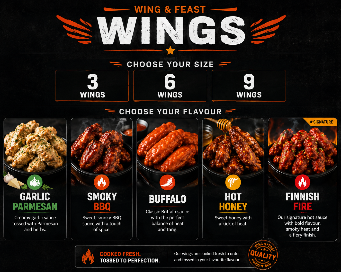 Wing & Feast wings menu